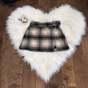 Free People Ari Wrap Skirt Womens Size 2 Beige Black Plaid Mini Wool Blend